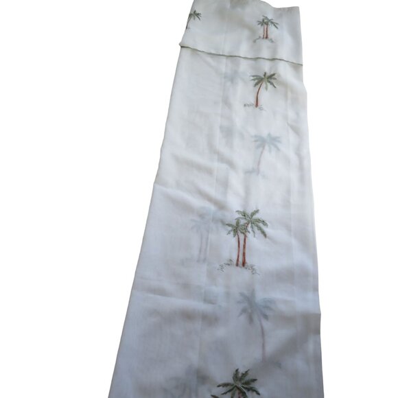 Vintage Semi Sheer Fabric Shower Curtain Valance Embroidered Tropical Palm Trees - Picture 6 of 8